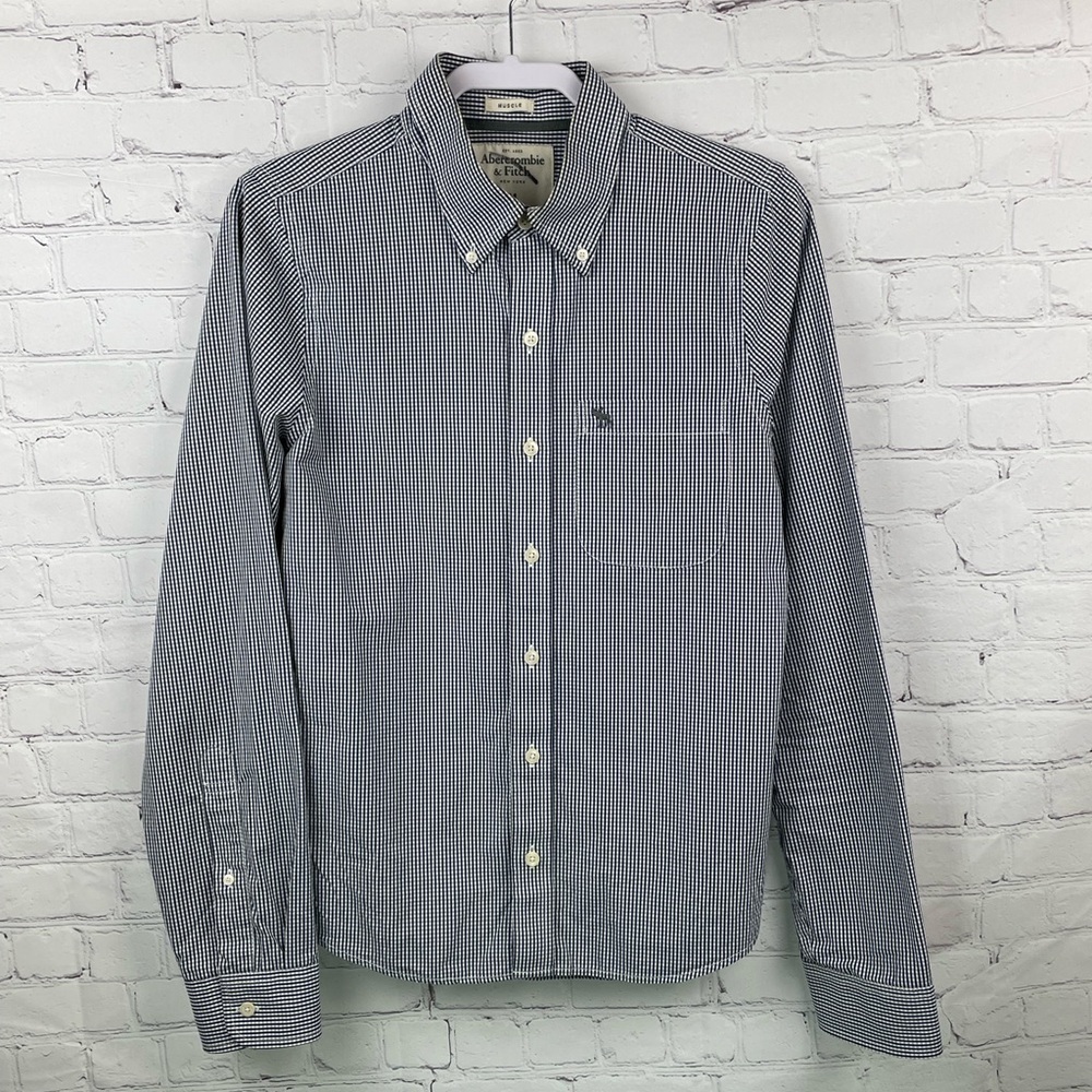Abercrombie & Fitch Long Sleeve Button Up Muscle Fit Shirt Mens Med Blue Check